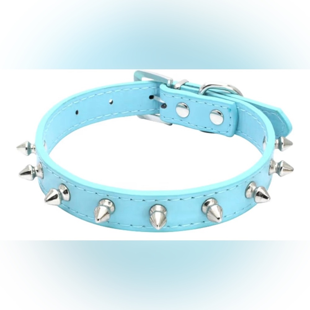 10” Spiked PU Leather Dog Cat or Collar in Light Blue